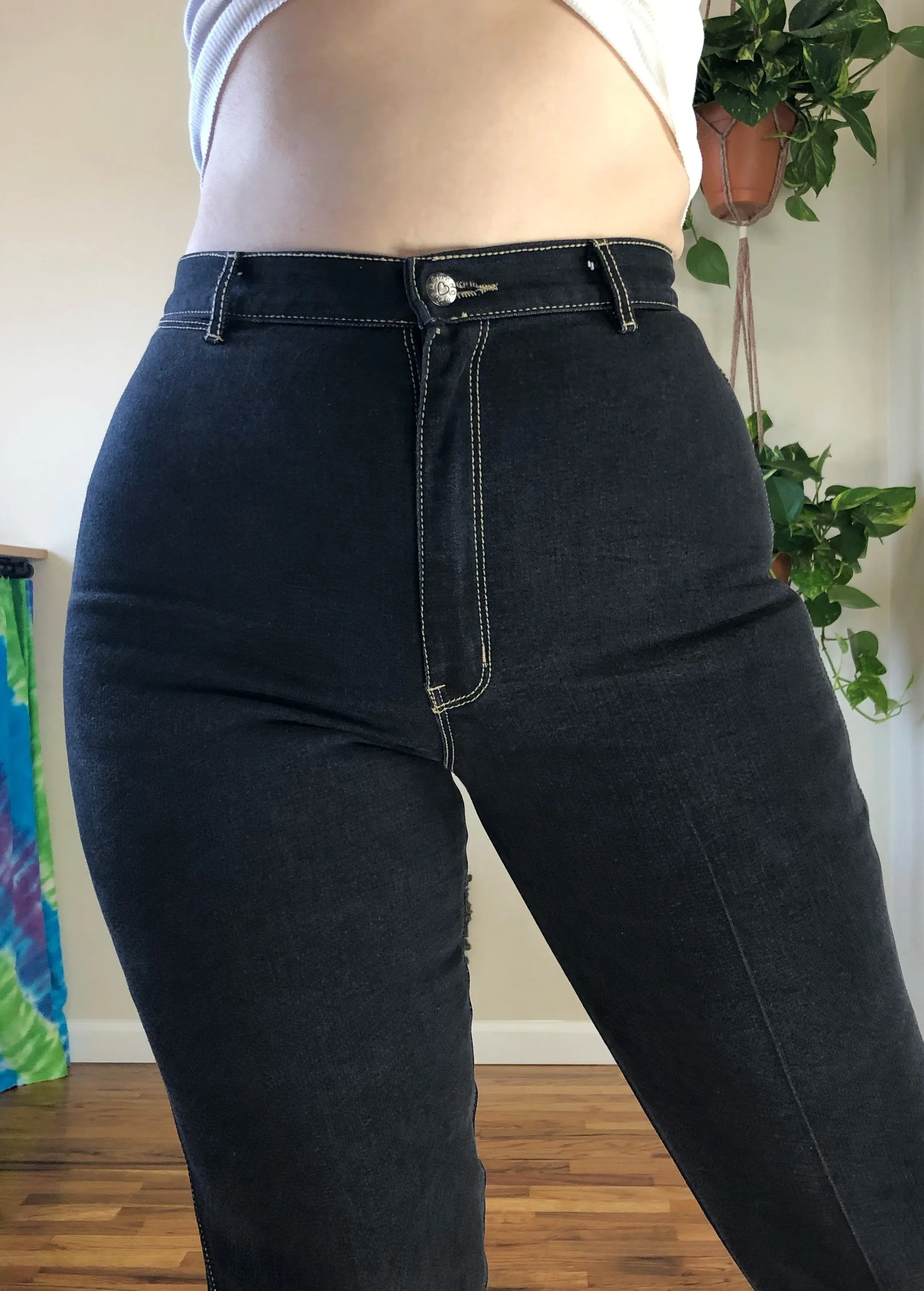 Vintage Gitano Black Jeans with Contrast Stitch - L/XL
