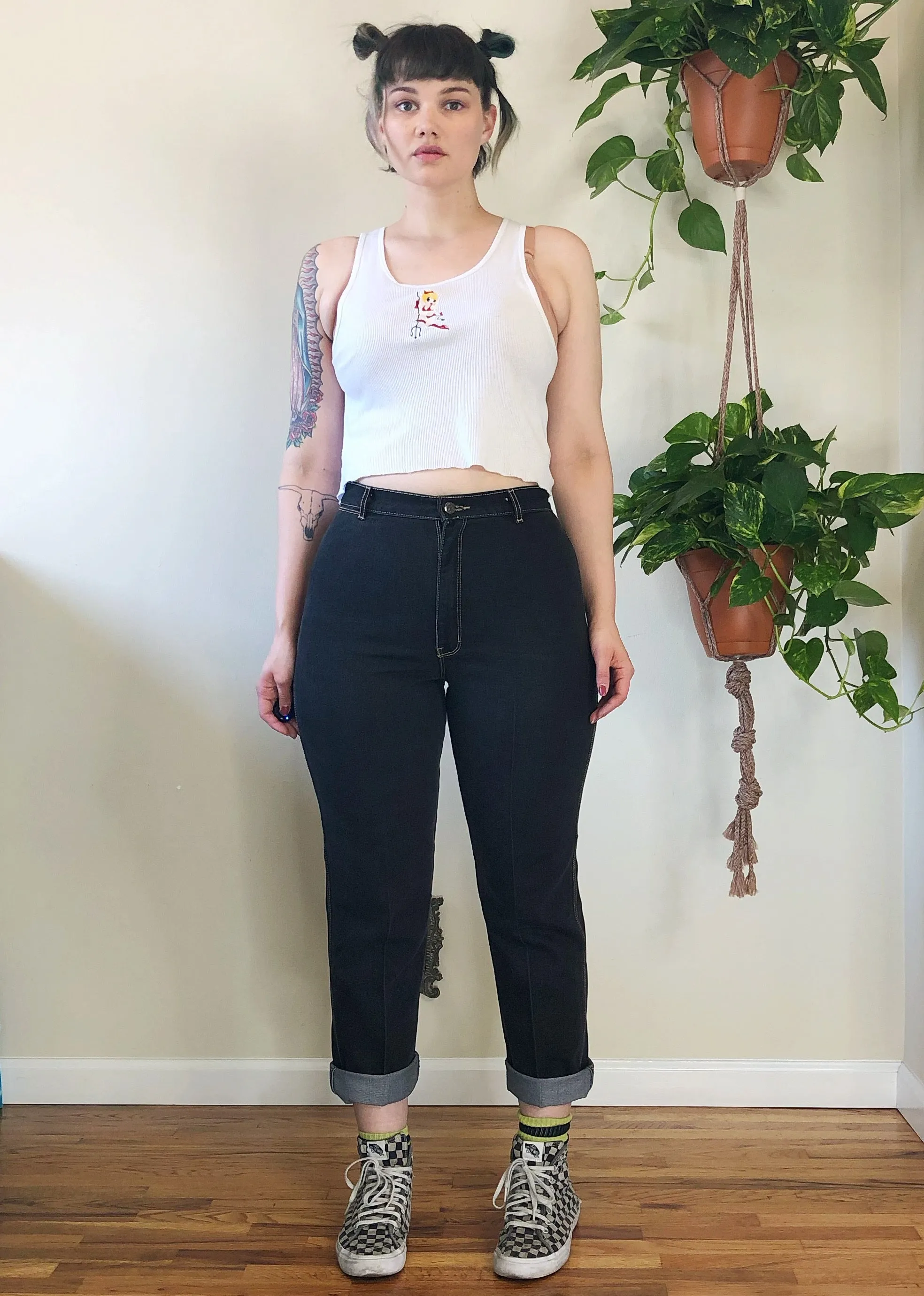 Vintage Gitano Black Jeans with Contrast Stitch - L/XL