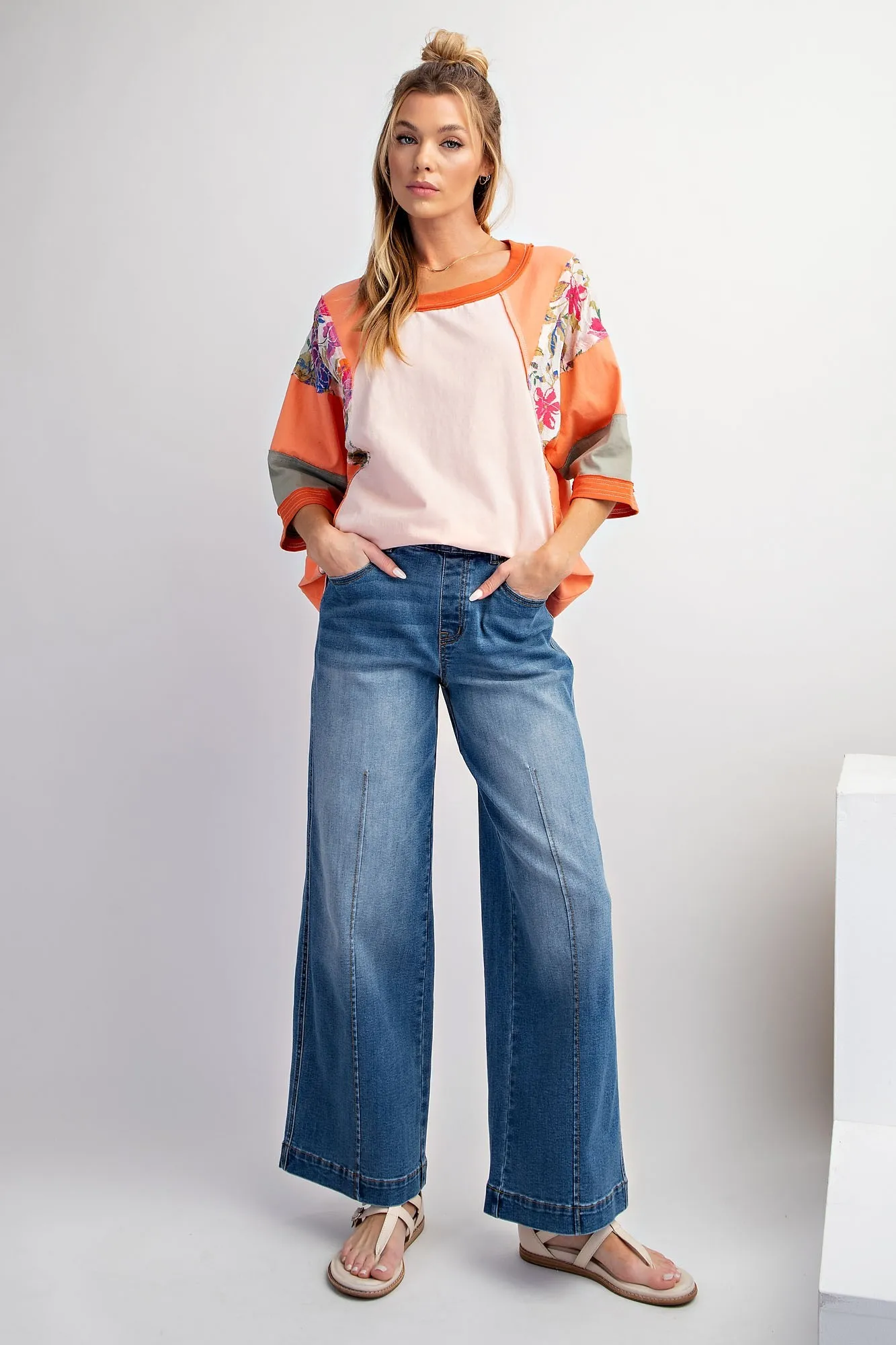 Washed Denim Sand Blasted Stretch Denim Pants / Stuffology Boutique