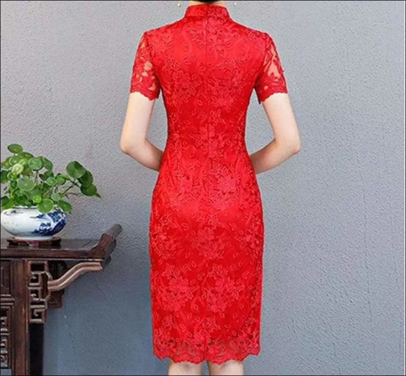 Winnal Retro Lace Mandarin Collar Cheongsam Elegant Slim Chinese Style Long Qipao Dress Oversize 3XL