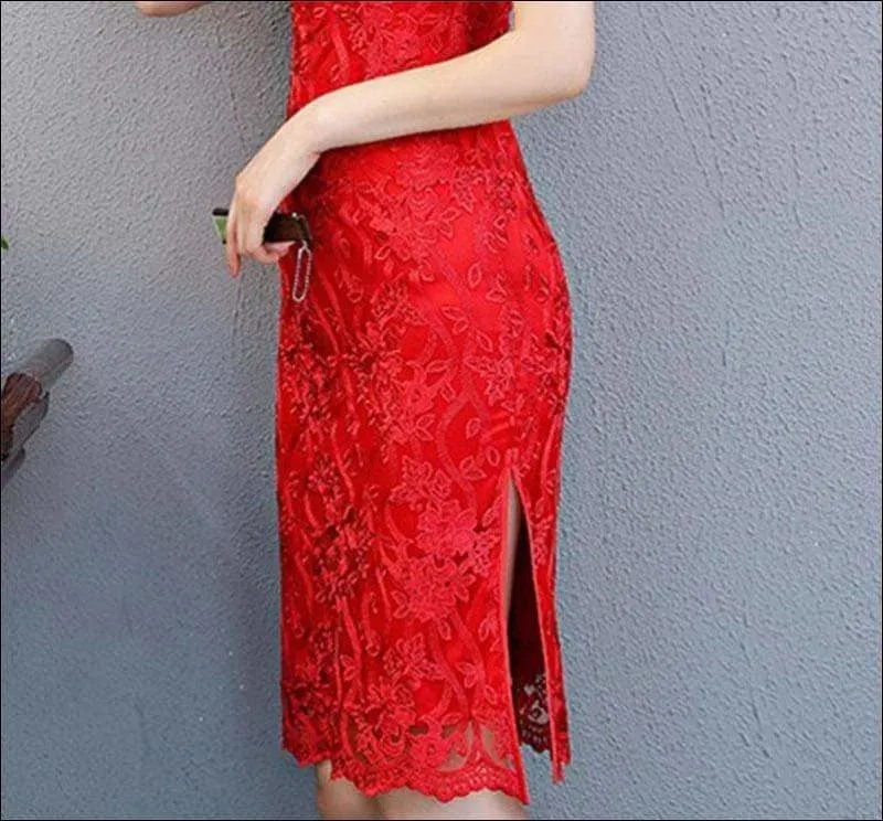Winnal Retro Lace Mandarin Collar Cheongsam Elegant Slim Chinese Style Long Qipao Dress Oversize 3XL