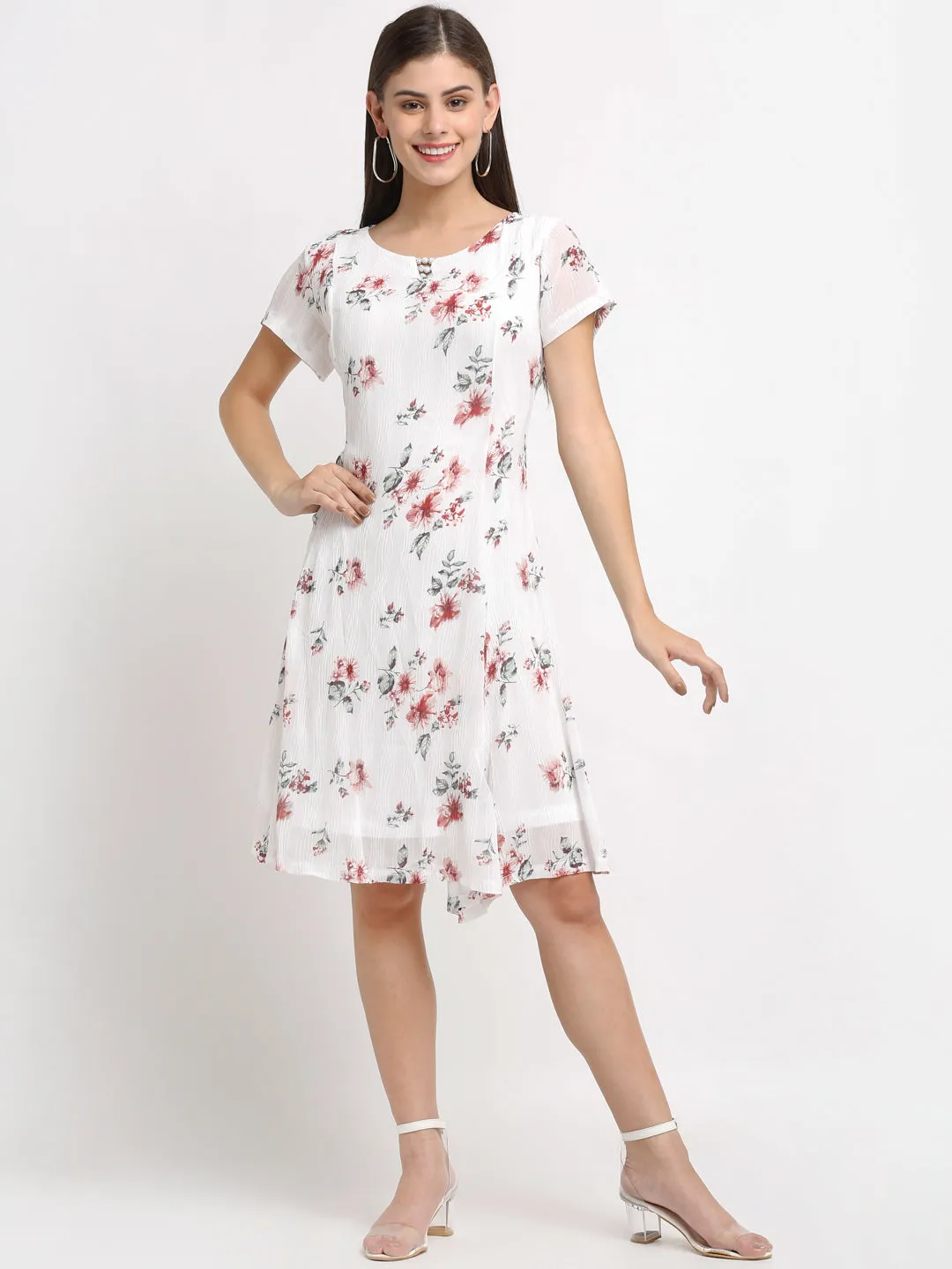 Women Floral Print White Dress
