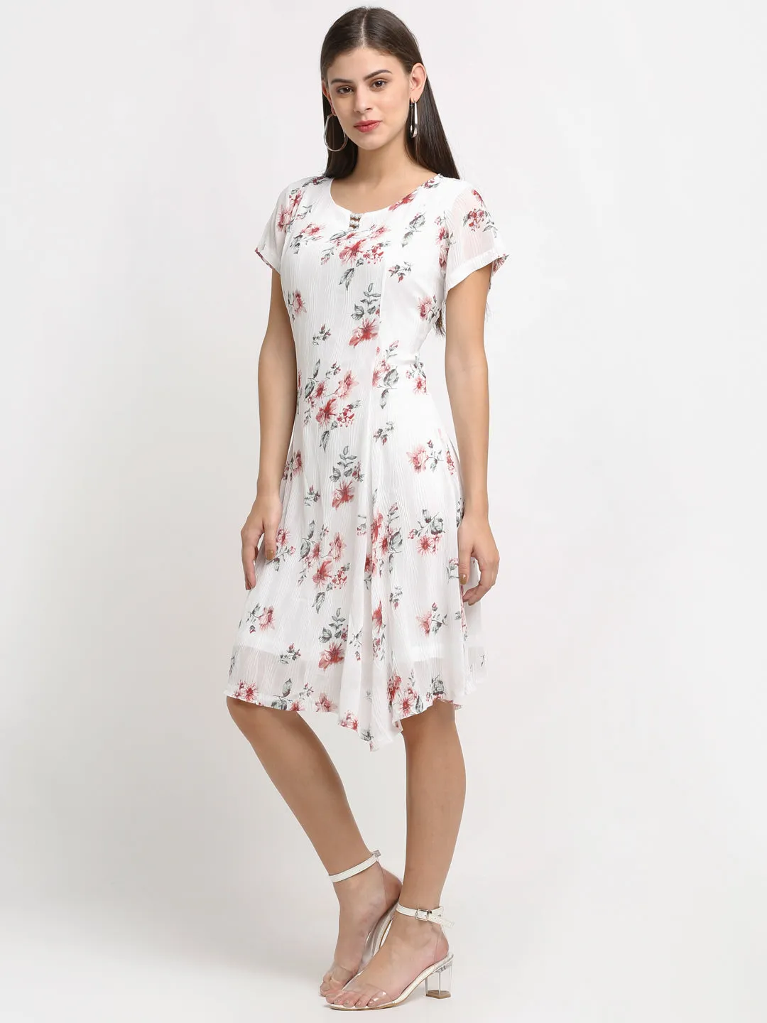 Women Floral Print White Dress