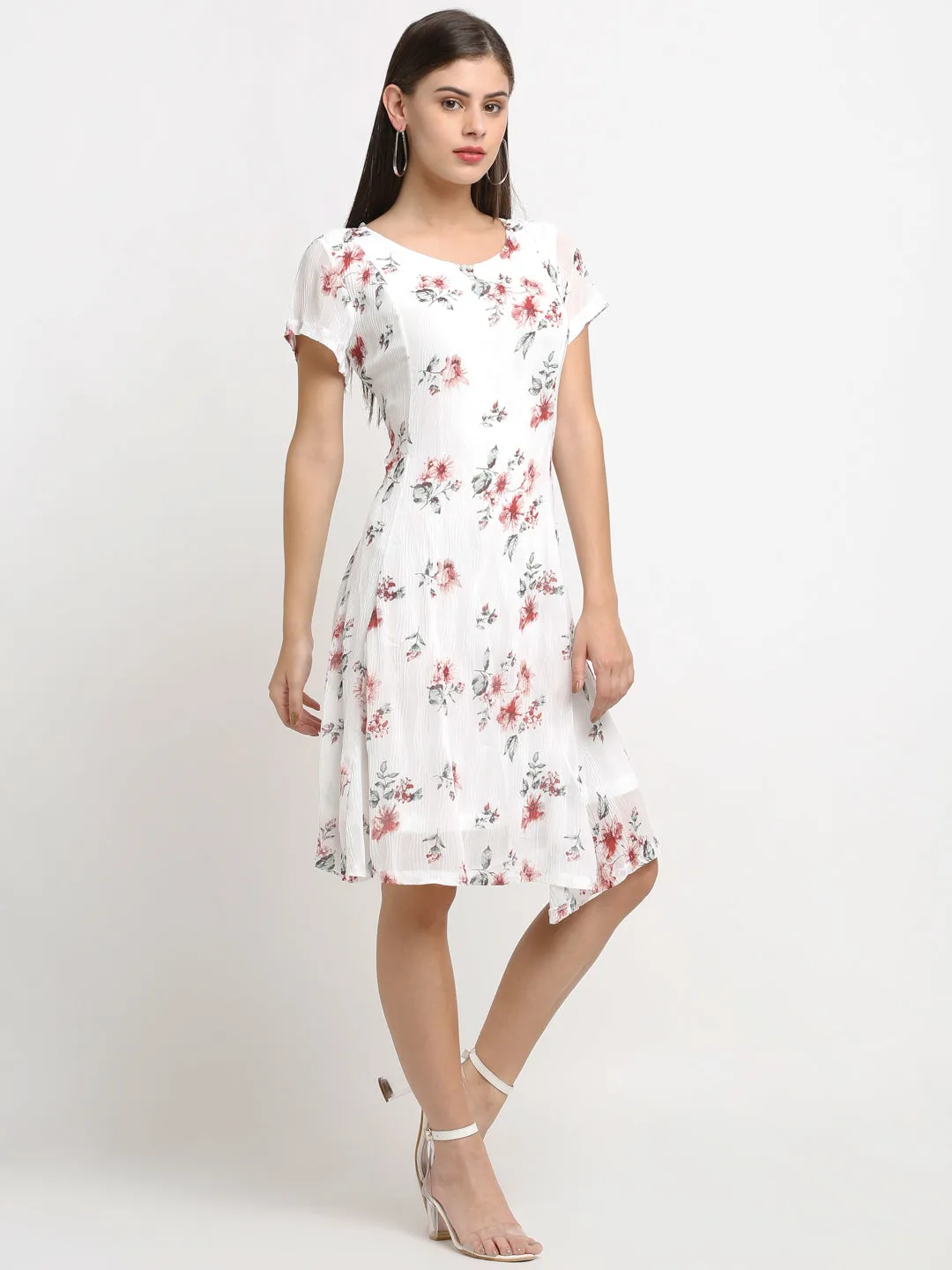 Women Floral Print White Dress