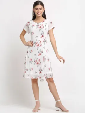 Women Floral Print White Dress