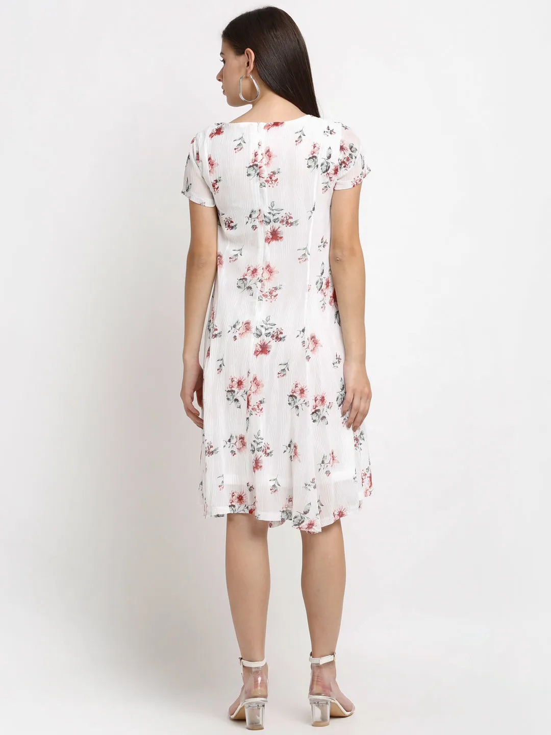 Women Floral Print White Dress
