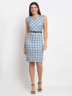 Women Grey V-Neck Checked Dress