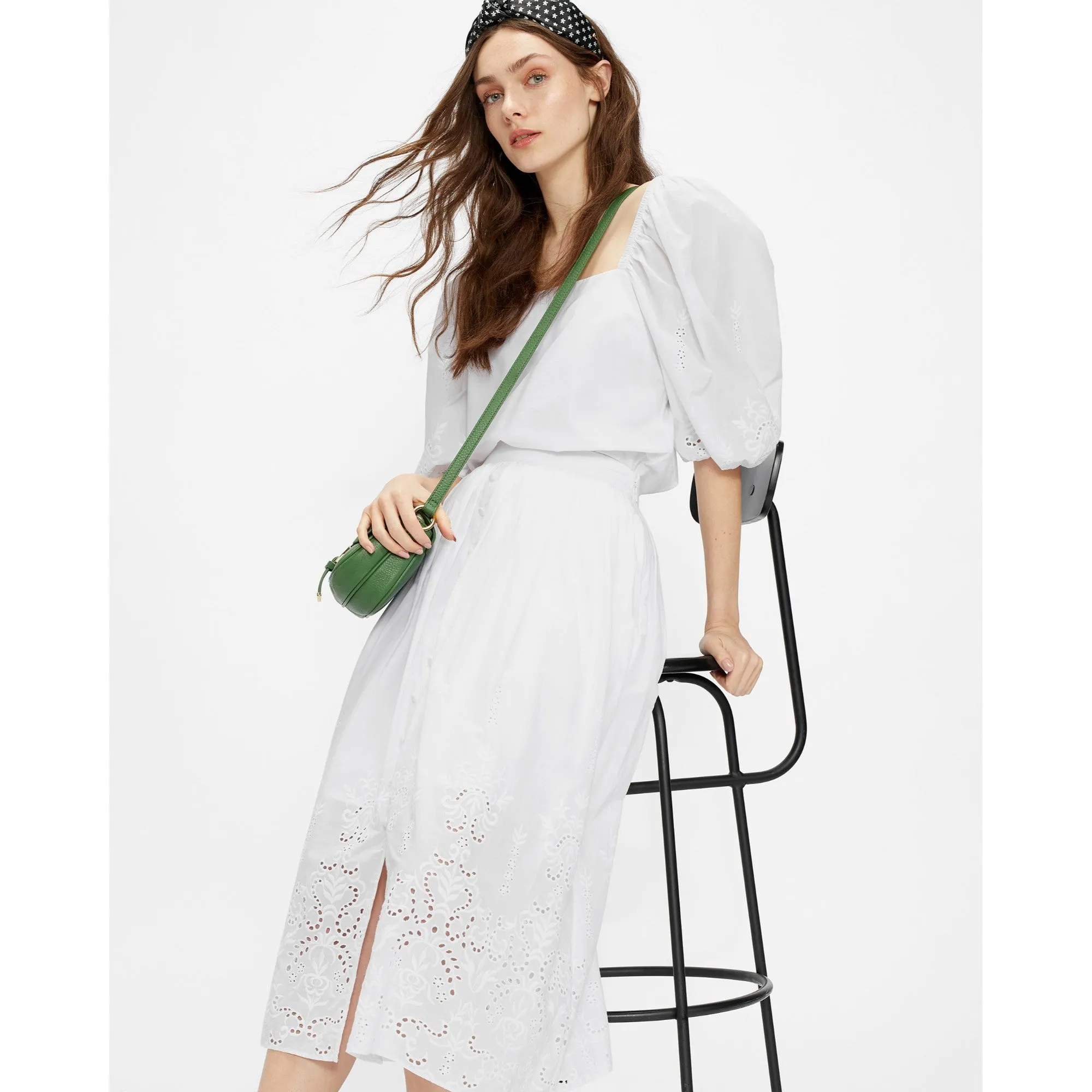 Women Greycie-Embroidered Full Midi Skirt - White