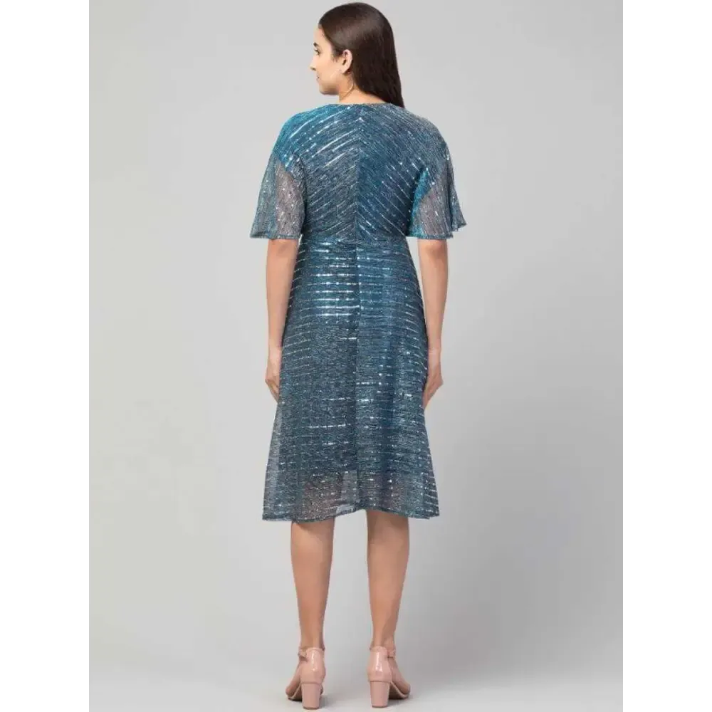 Women Three-Quarter Cape Sleeves Moonlight Flared Long Dress