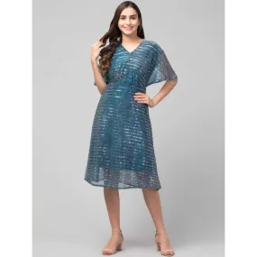 Women Three-Quarter Cape Sleeves Moonlight Flared Long Dress