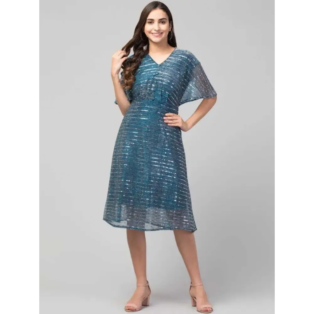 Women Three-Quarter Cape Sleeves Moonlight Flared Long Dress