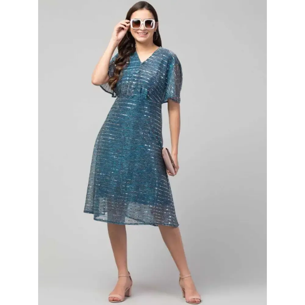 Women Three-Quarter Cape Sleeves Moonlight Flared Long Dress