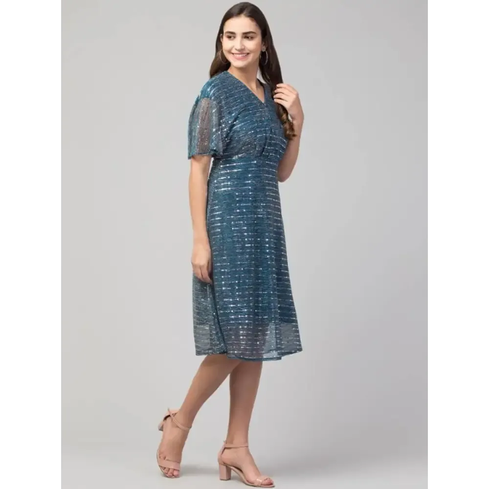Women Three-Quarter Cape Sleeves Moonlight Flared Long Dress