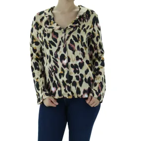 Women's Leopard Print Satin Shirt,Black/Beige