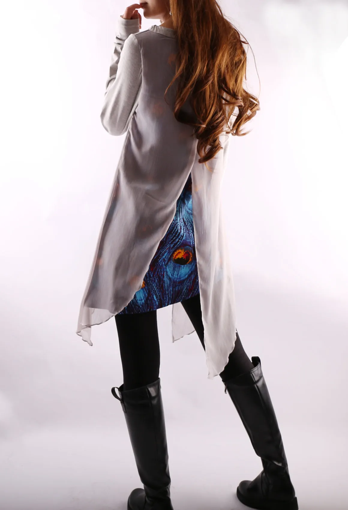 Womens Printed Tunic Dress/Long Sleeve tunic Top/Plus Size Tunic Top/Oversized T-shirt/Asymmetrical Dress(Y1702)