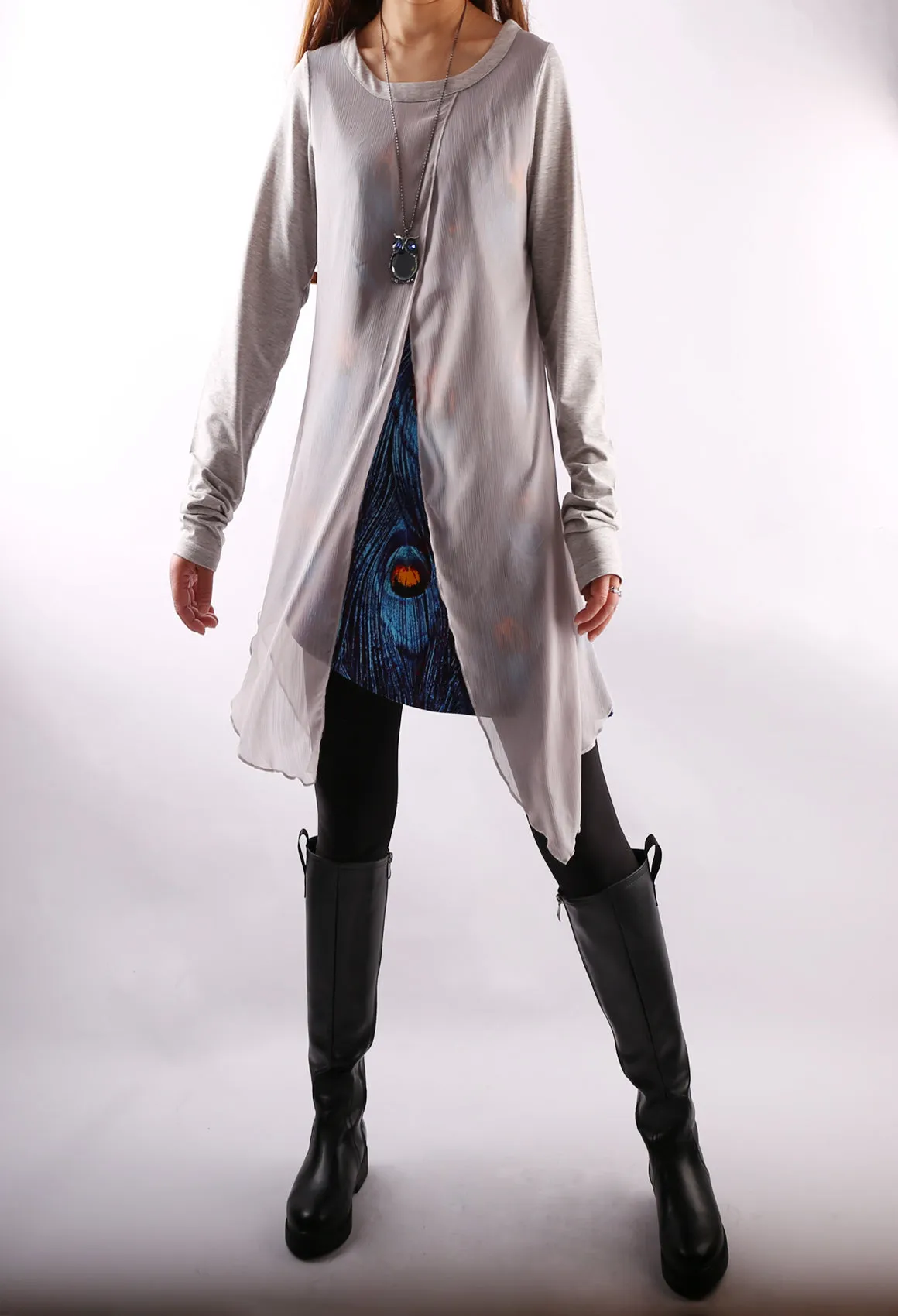 Womens Printed Tunic Dress/Long Sleeve tunic Top/Plus Size Tunic Top/Oversized T-shirt/Asymmetrical Dress(Y1702)