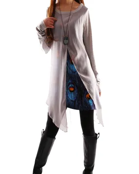 Womens Printed Tunic Dress/Long Sleeve tunic Top/Plus Size Tunic Top/Oversized T-shirt/Asymmetrical Dress(Y1702)