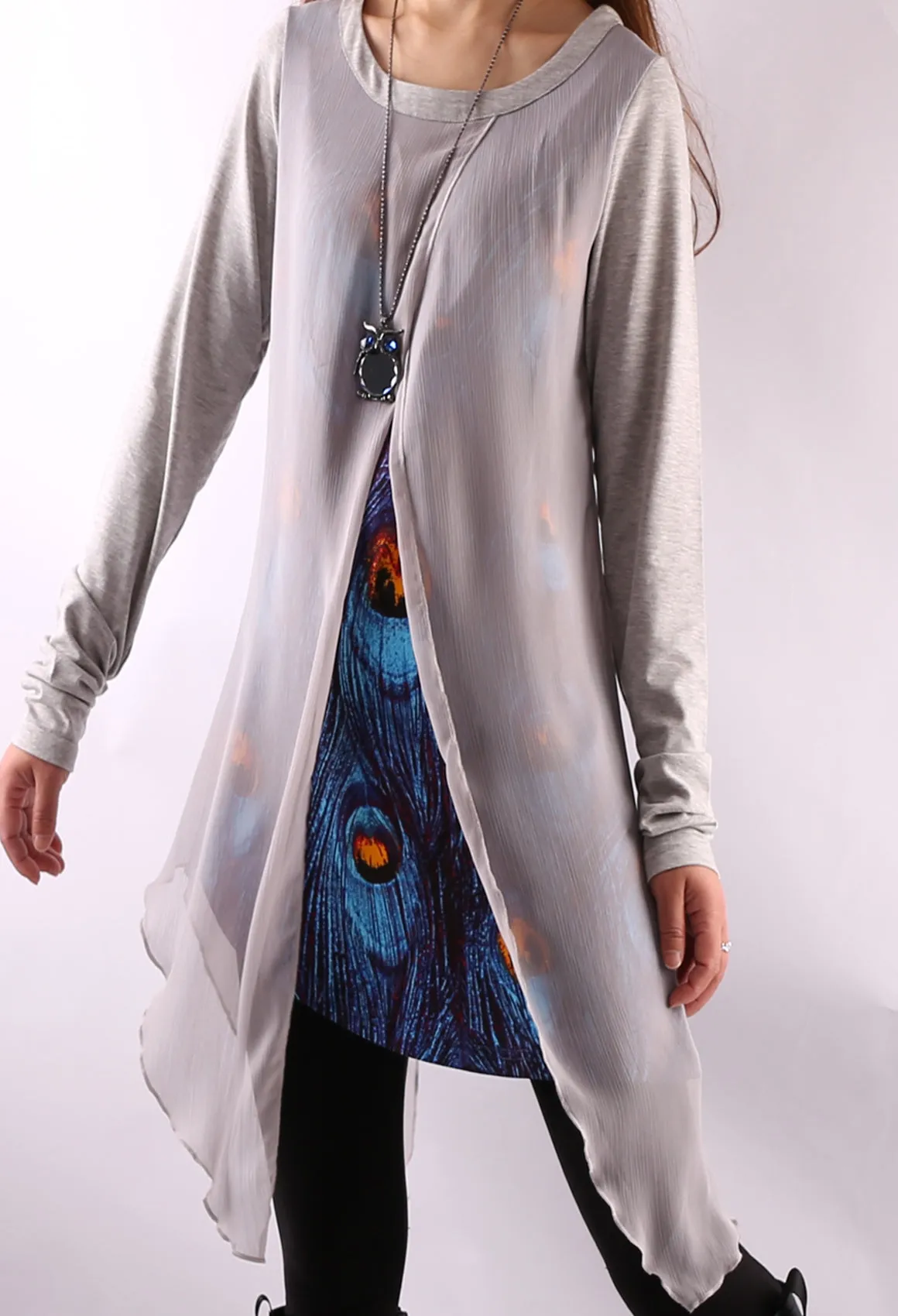 Womens Printed Tunic Dress/Long Sleeve tunic Top/Plus Size Tunic Top/Oversized T-shirt/Asymmetrical Dress(Y1702)