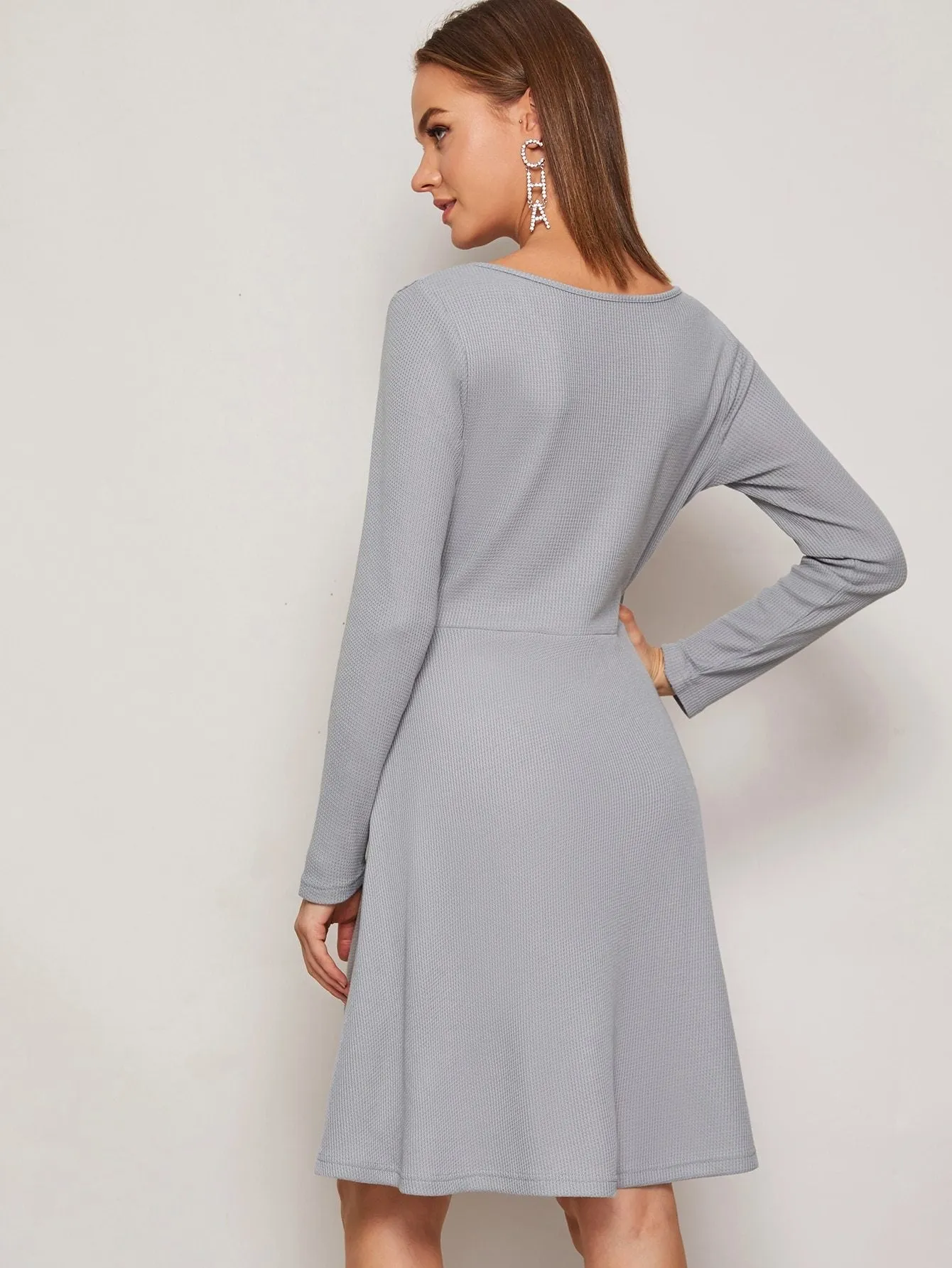Wrap V-neck High Waist Swing Jumper Dress