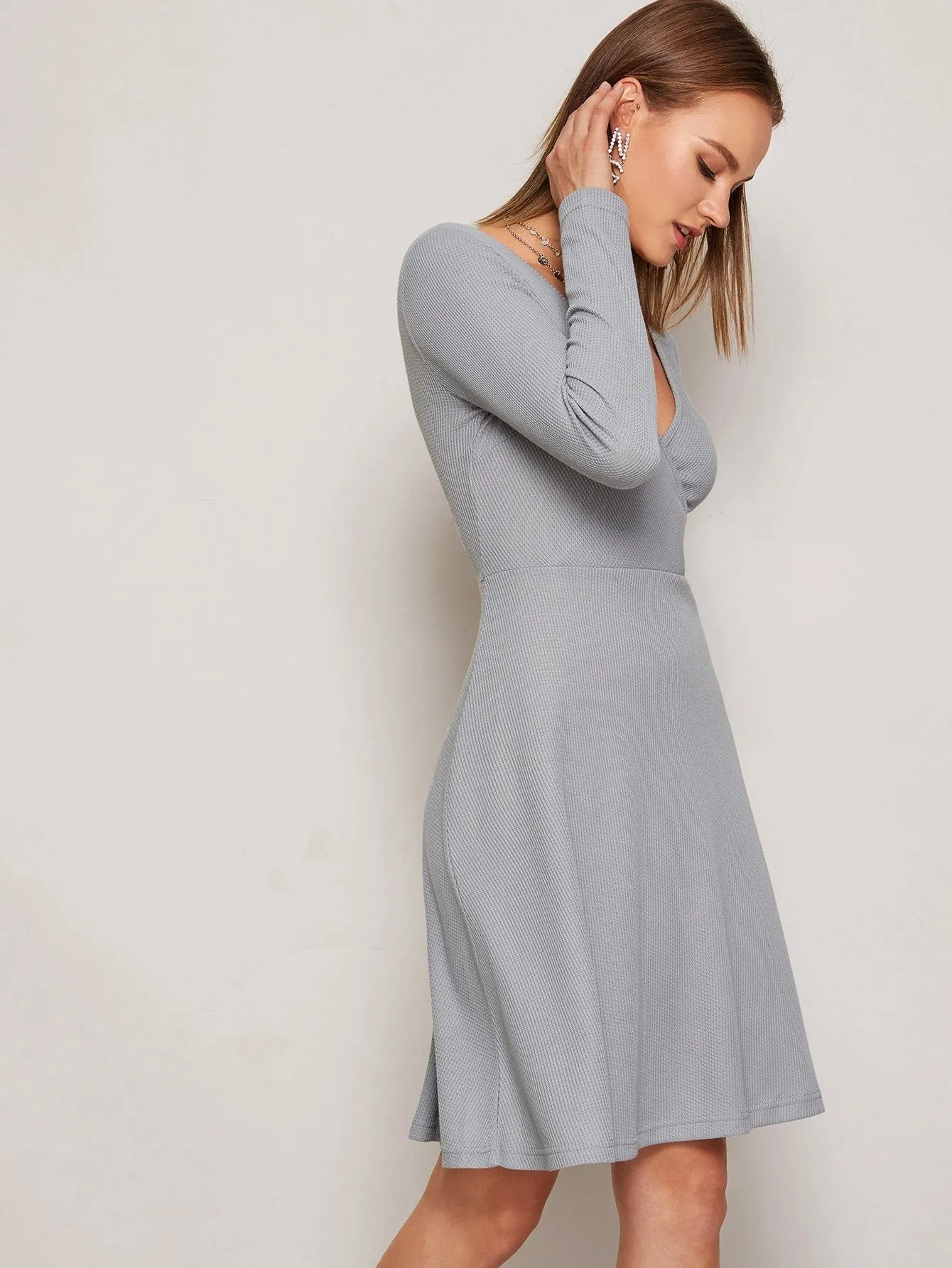 Wrap V-neck High Waist Swing Jumper Dress