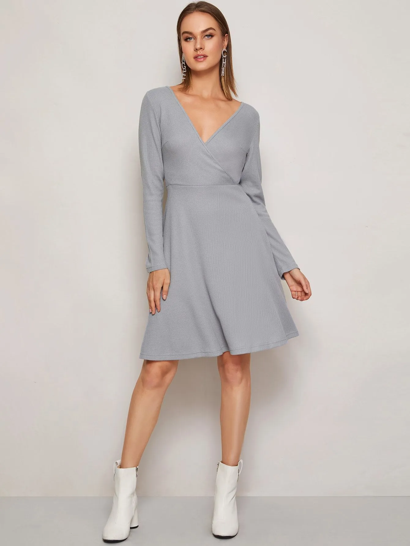 Wrap V-neck High Waist Swing Jumper Dress