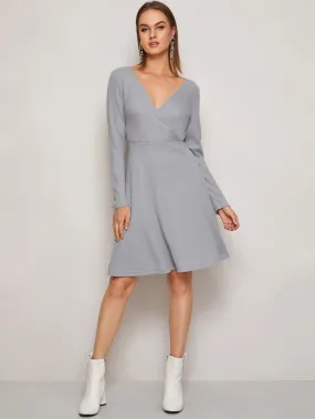 Wrap V-neck High Waist Swing Jumper Dress