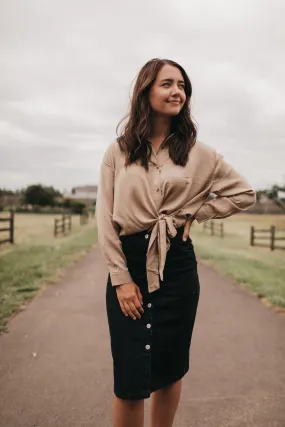 Zoe Denim Skirt Below Knee Length BLACK