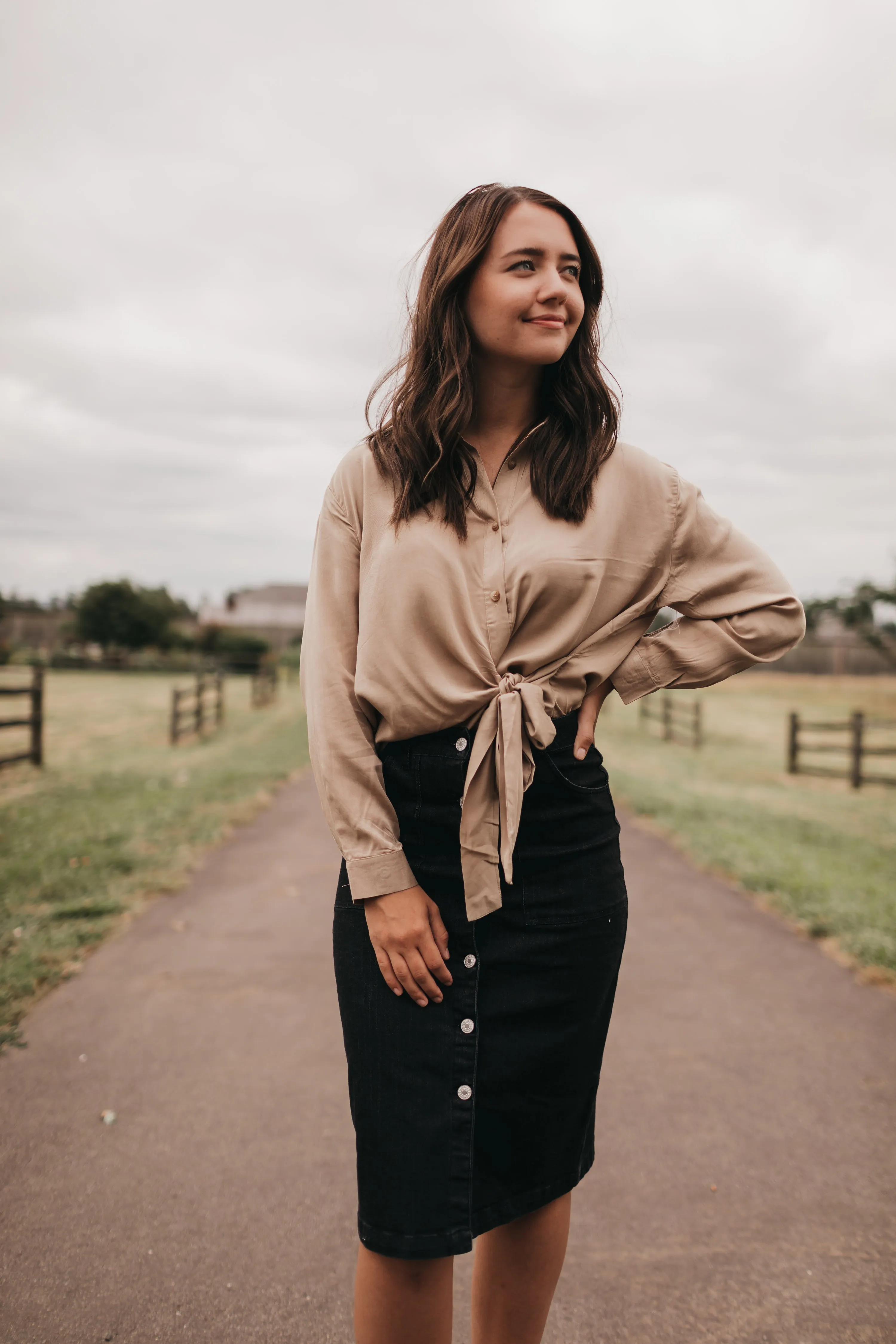 Zoe Denim Skirt Below Knee Length BLACK